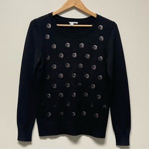 HALOGEN Nordstrom Cashmere Blend Pullover Sweater Black Polka Dot Sequin Size M